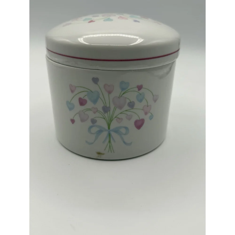 Vintage FDTA Pastel Heart Bouquet Canister/ Trinket Jar 1987